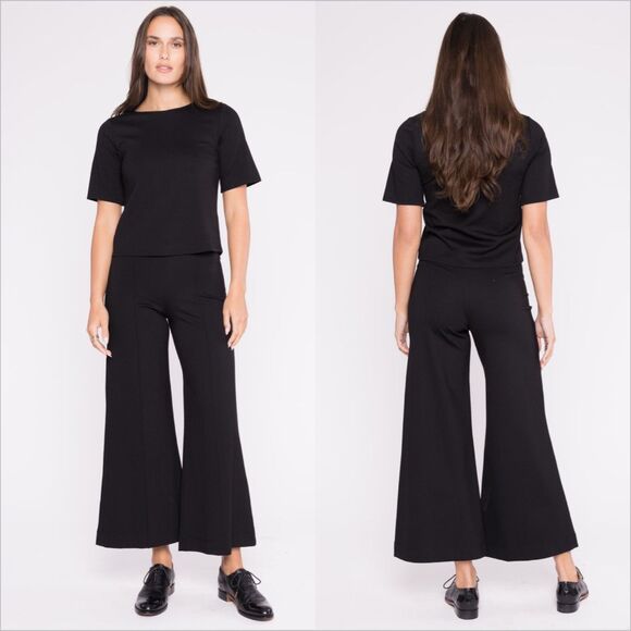 Ripley Rader Ponte Knit Wide Leg Cropped Pant Size 3 Medium Black High Waisted - Picture 1 of 5